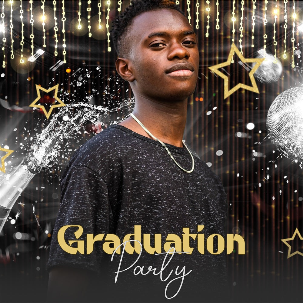 Toile de Fond de Graduation 2025 Poussière d’Étoiles Champagne Nuit Personnalisée LXX5-227