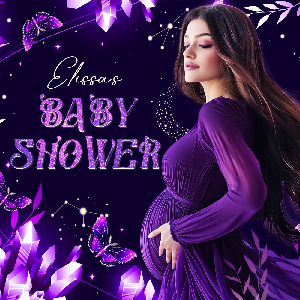 Toile de fond Baby Shower Papillon Violet Enchanté Personnalisée LXX5-236