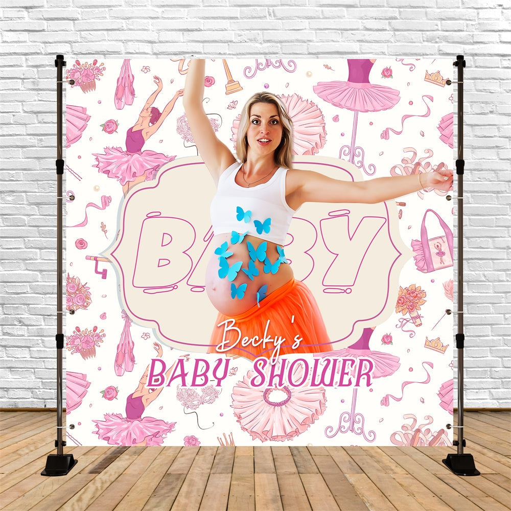 Toile de fond Baby Shower Idées Grâce de Ballet Rose Personnalisée LXX5-237