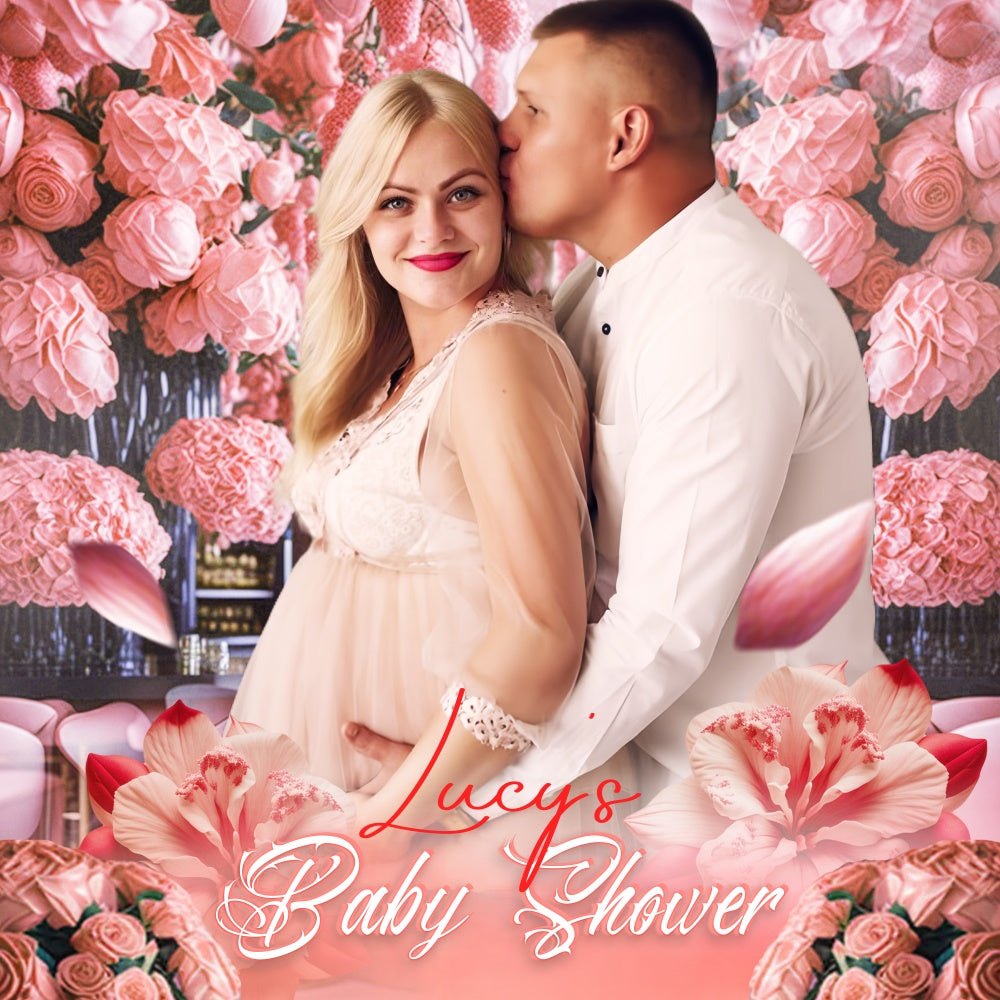 Toile de fond Baby Shower Jardin de Roses Romantique Personnalisée LXX5-238