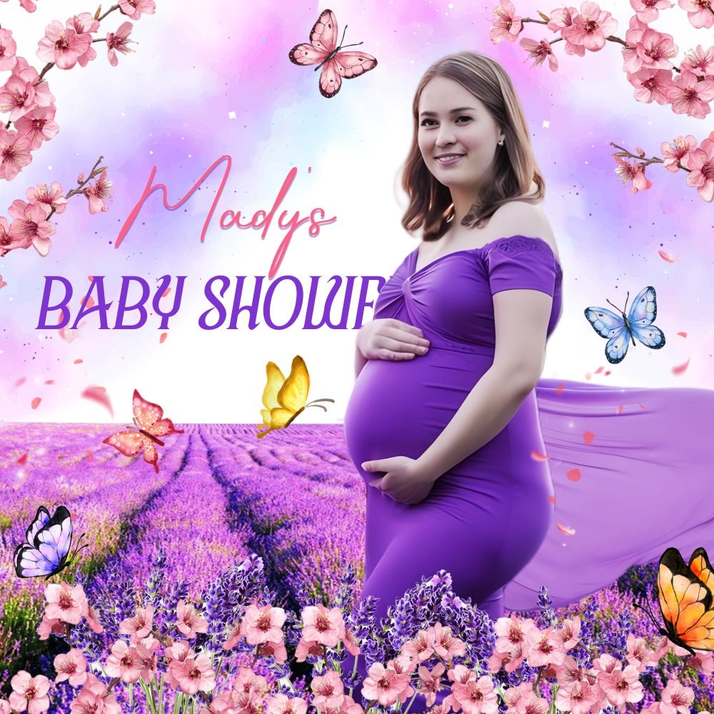 Toile de fond Baby Shower Éclosion Violette Papillon Personnalisée LXX5-241