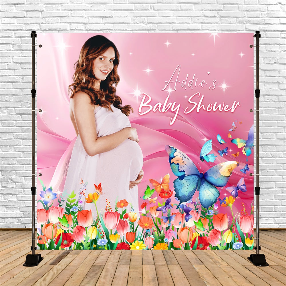 Toile de fond Baby Shower Jardin de Papillons Lumineux Personnalisée LXX5-243