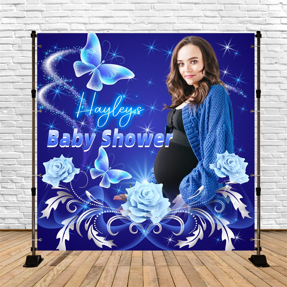 Toile de fond Baby Shower Idées Papillon Bleu Lumineux Personnalisée LXX5-244