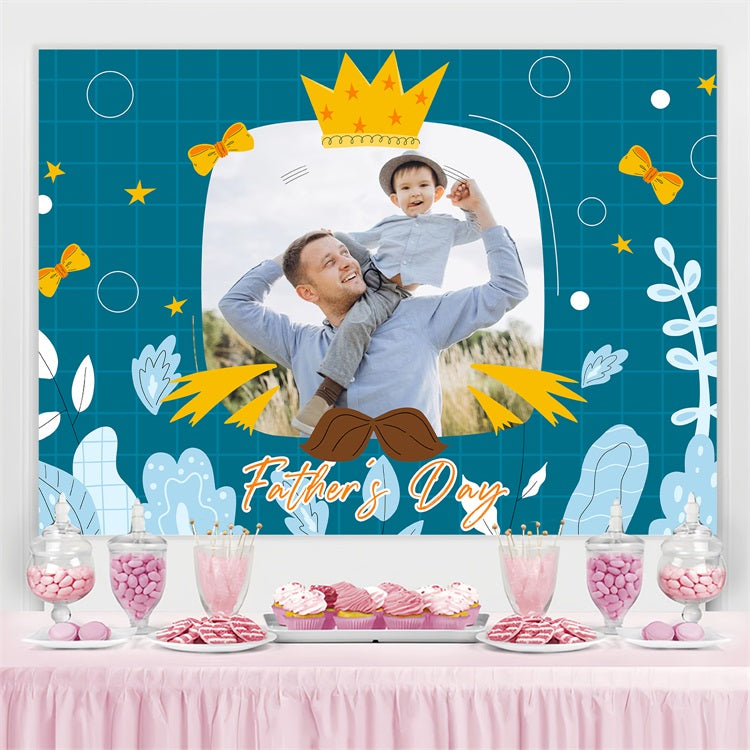 Toile de fond Fête des Pères Couronne Dorée Bleue Ludique Personnalisée LXX5-3