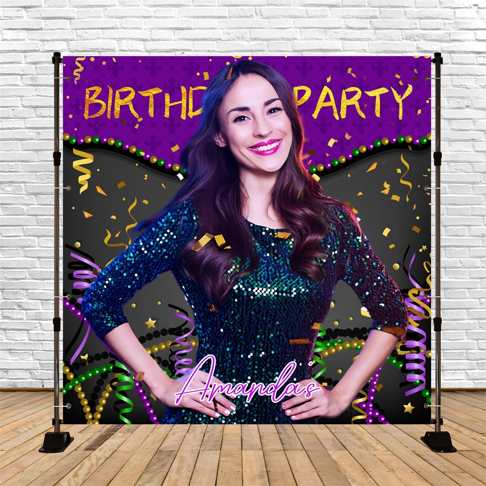 Toile de fond Anniversaire Personnalisable Confettis Glamour Violet LXX5-86