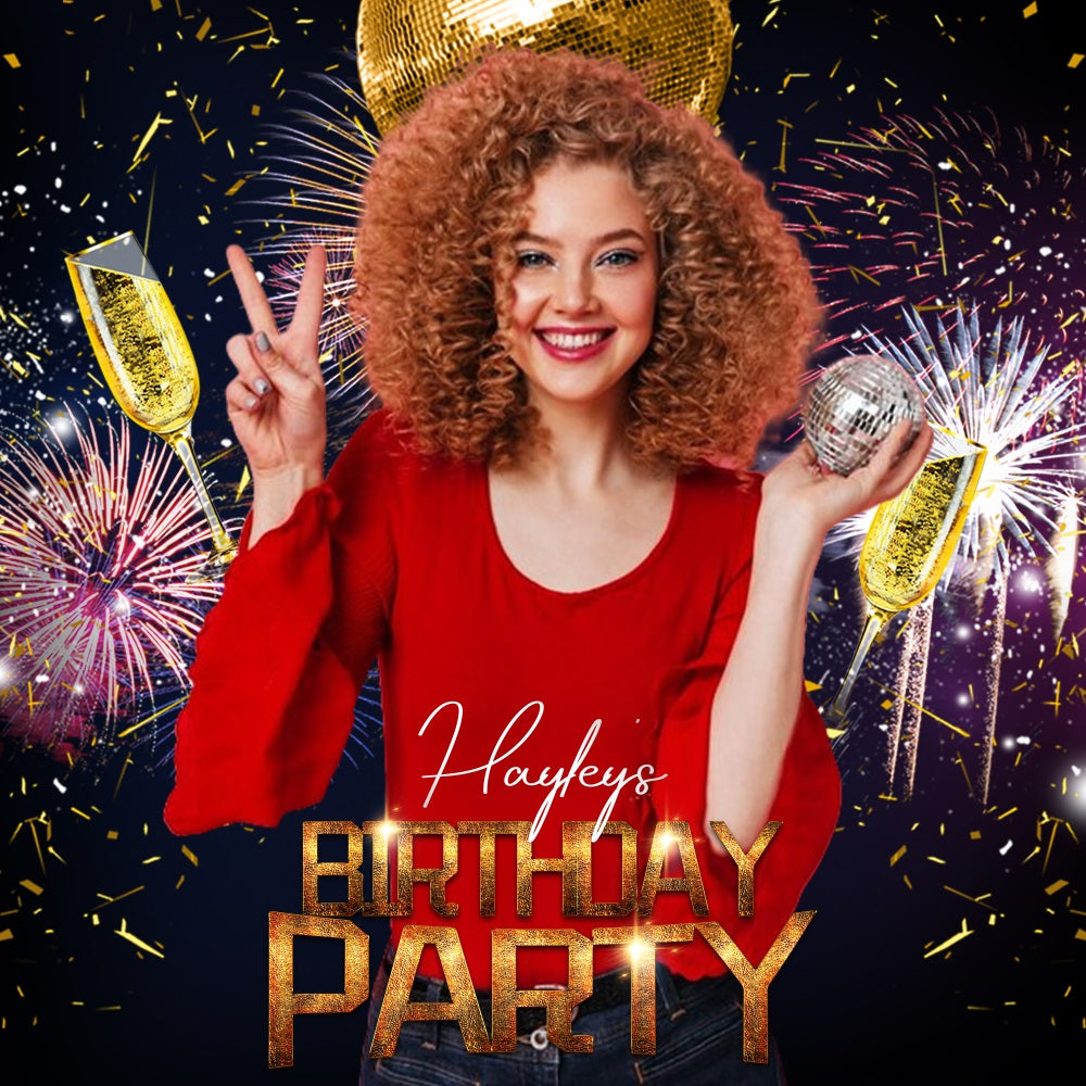 Toile de fond Personnalisable Anniversaire Feux d’Artifice Disco Pailleté LXX5-90