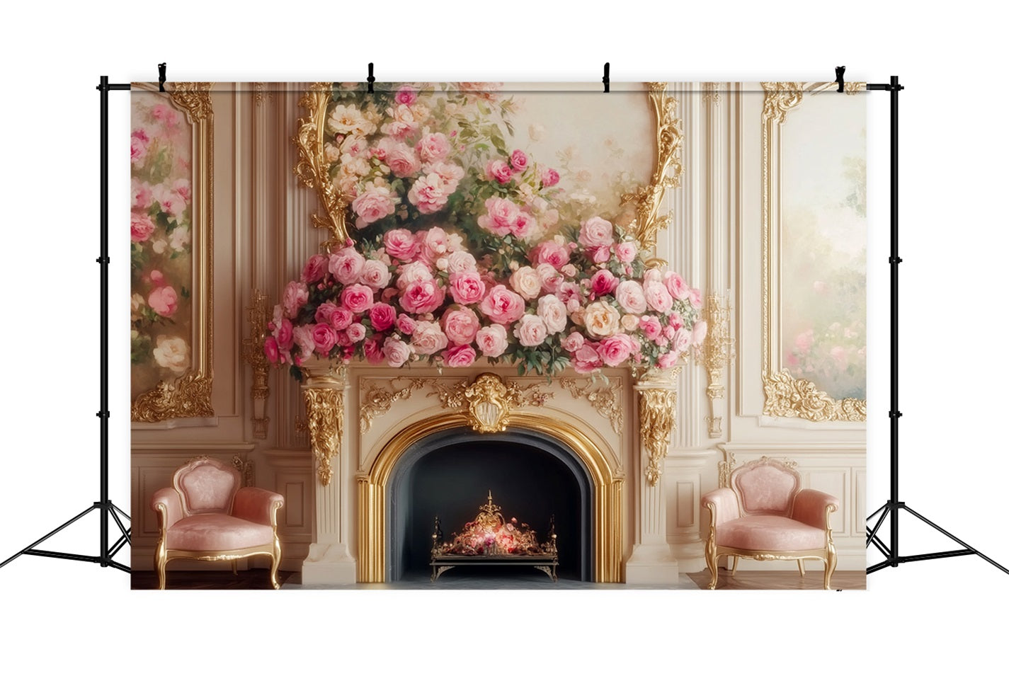 Fond victorien Fond vintage mur fleuri cheminée rose élégante LXX510-103