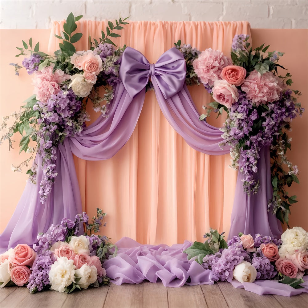 Grand fond avec nœud lilas et draperie florale pêche Fonds victoriens LXX510-121