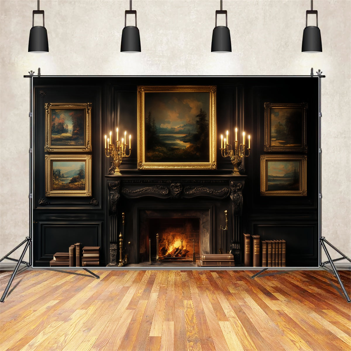 Fond victorien Bibliothèque sombre Galerie à la lueur des bougies Fond photo victorien LXX510-123