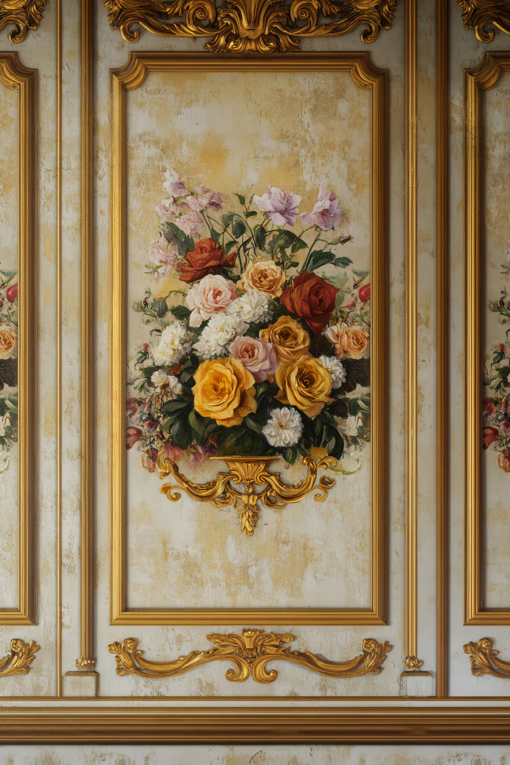 Fond victorien Cadre doré Élégance florale Fond mural vintage LXX510-126