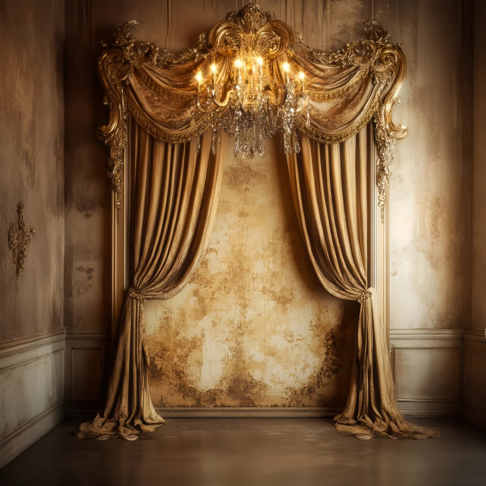 Fond mural vintage Lustre doré Rideaux en velours Fonds victoriens LXX510-129