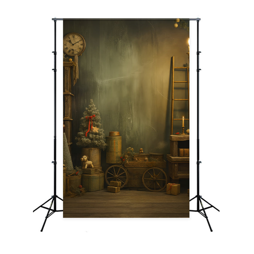 Fond victorien de Noël Horloge vintage Noël rustique Fond victorien LXX510-131