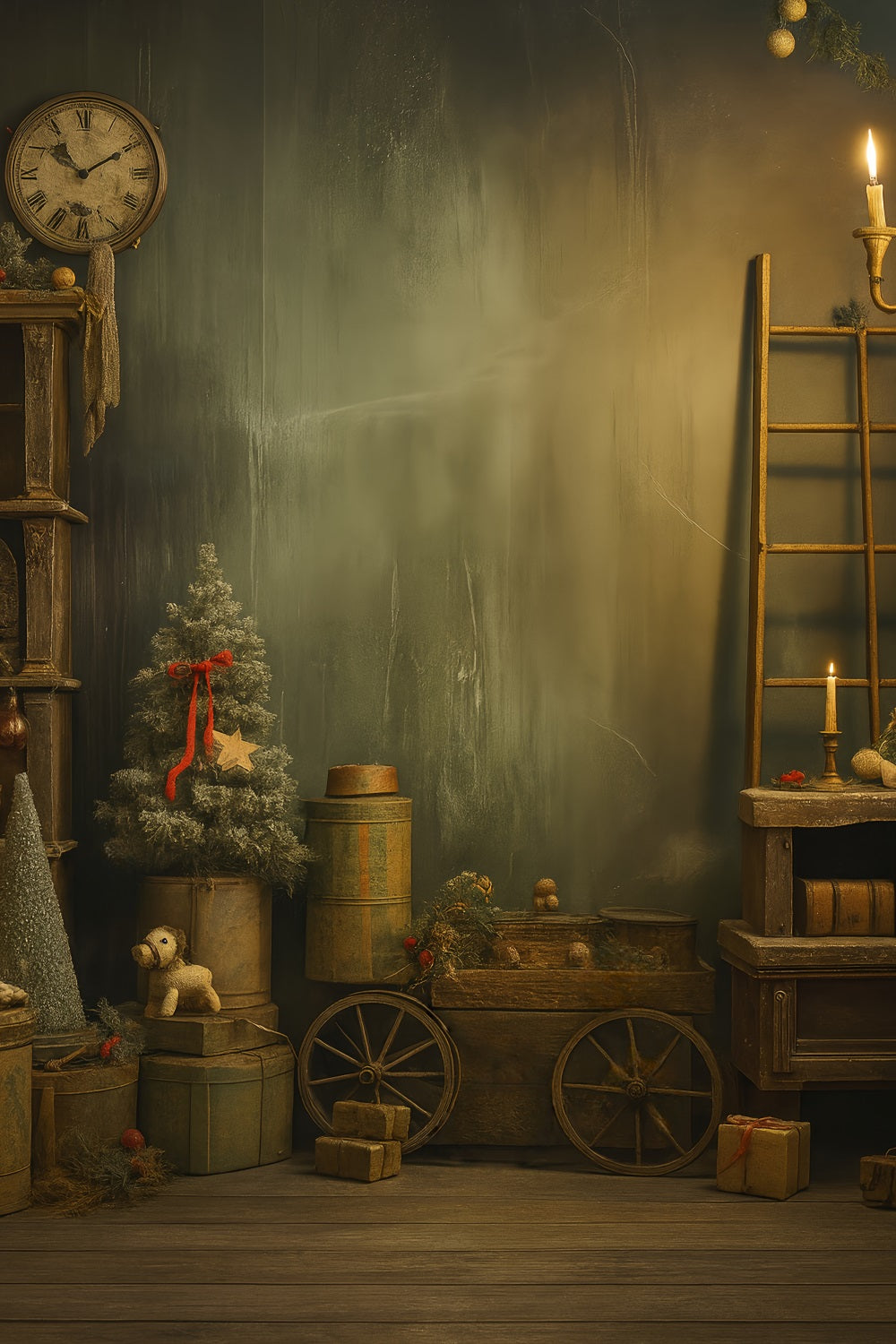 Fond victorien de Noël Horloge vintage Noël rustique Fond victorien LXX510-131