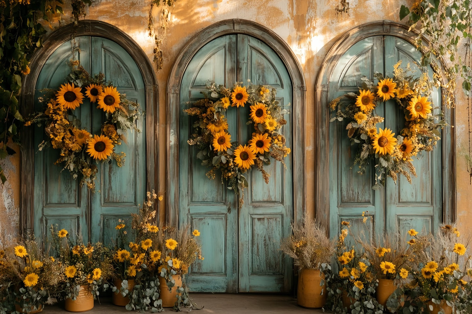 Fond mural vintage Arche de tournesols Porte Charme Fond photo victorien LXX510-132