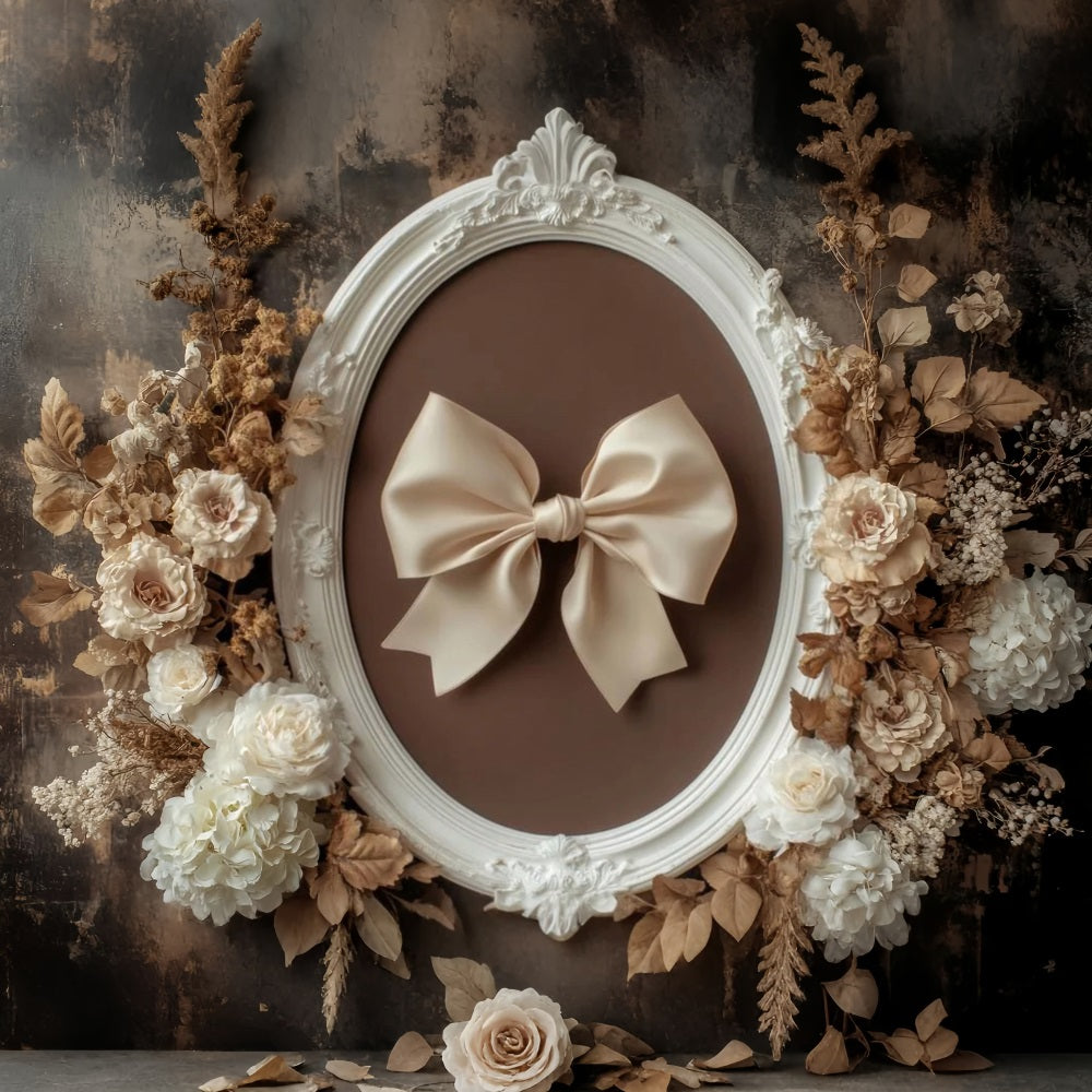 Fond avec nœud, cadre floral beige rétro, fond vintage LXX510-159