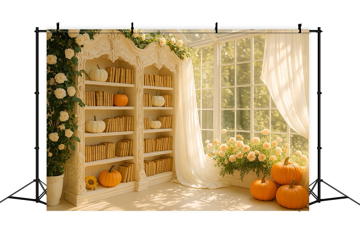 Fond citrouille Bibliothèque dorée Lueur des citrouilles Idées de fonds Thanksgiving LXX510-21