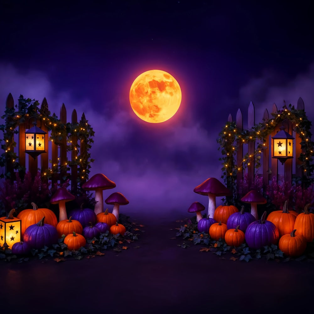 Fond citrouille Lune violette Chemin de citrouilles Fond Thanksgiving LXX510-30