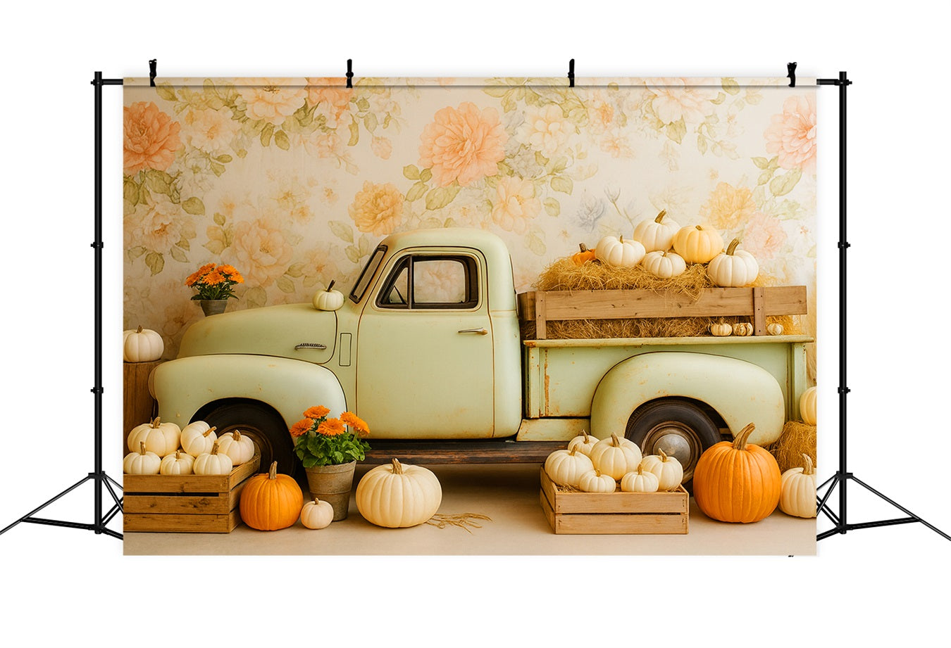 Fond citrouille Camion vintage Récolte de citrouilles Fonds pour Thanksgiving LXX510-38
