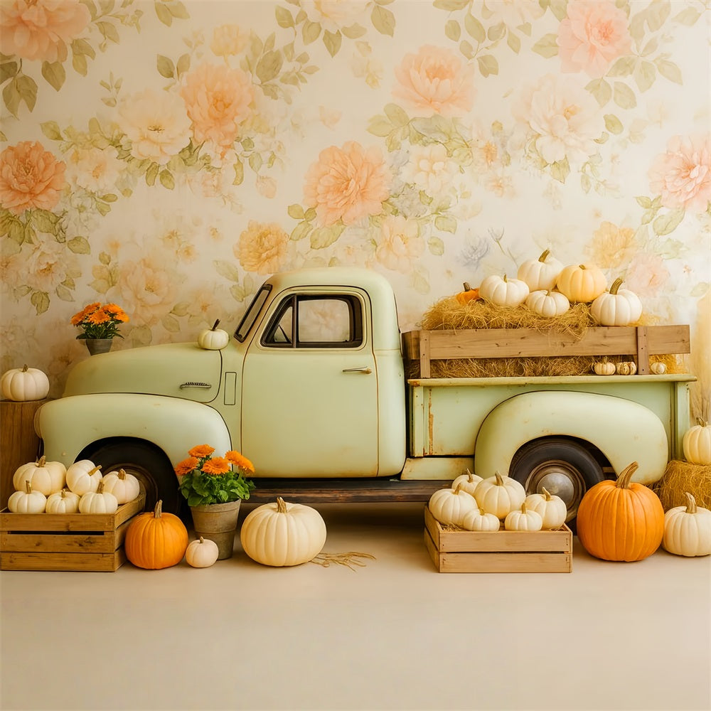 Fond citrouille Camion vintage Récolte de citrouilles Fonds pour Thanksgiving LXX510-38
