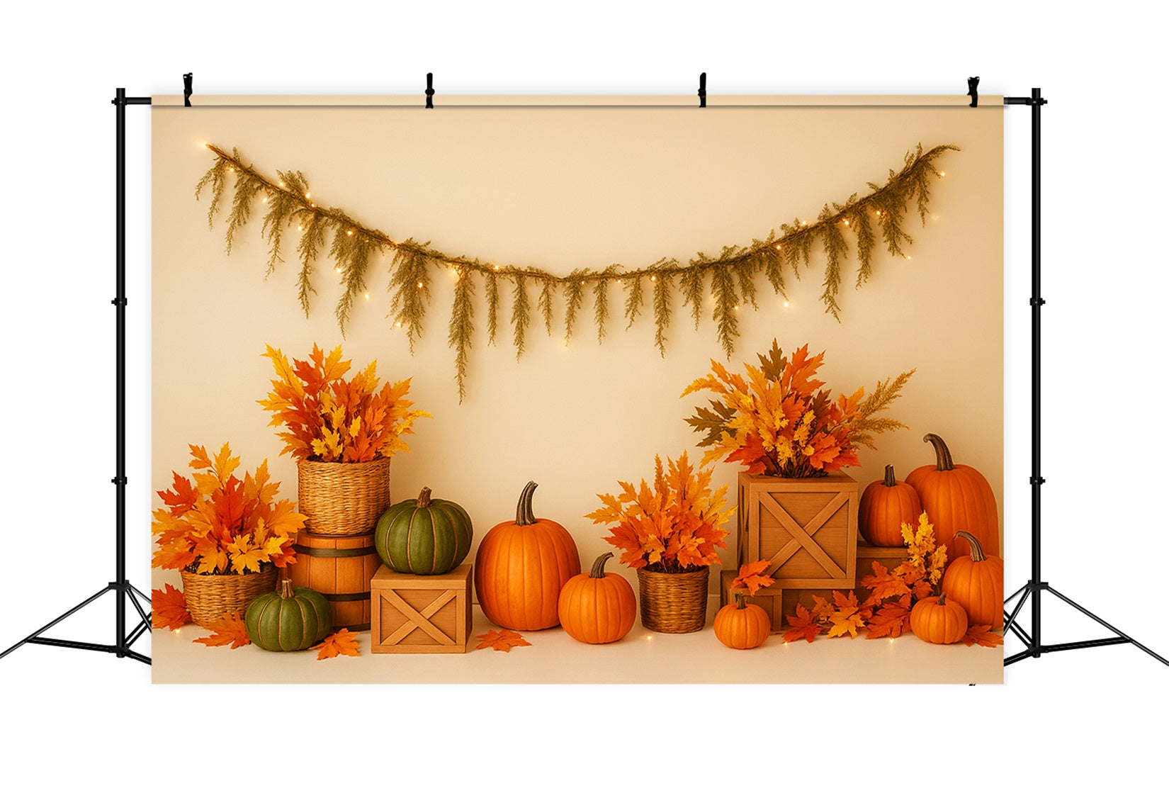 Fond citrouille Feuilles d'érable Arrangement chaleureux Fonds photo pour Thanksgiving LXX510-40