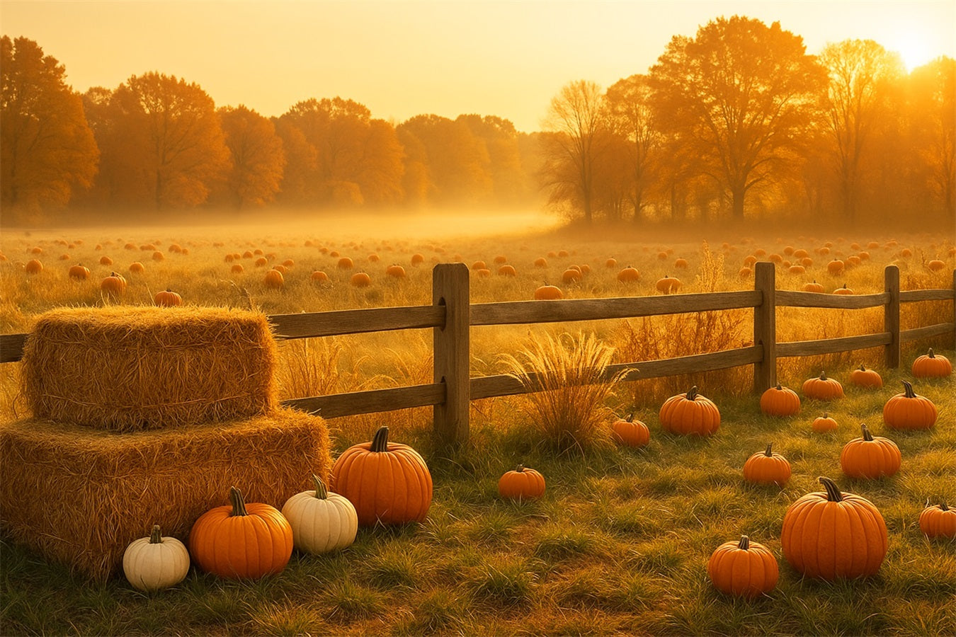 Fond de champ de citrouilles Prairie dorée Champ de citrouilles Fond Thanksgiving LXX510-48