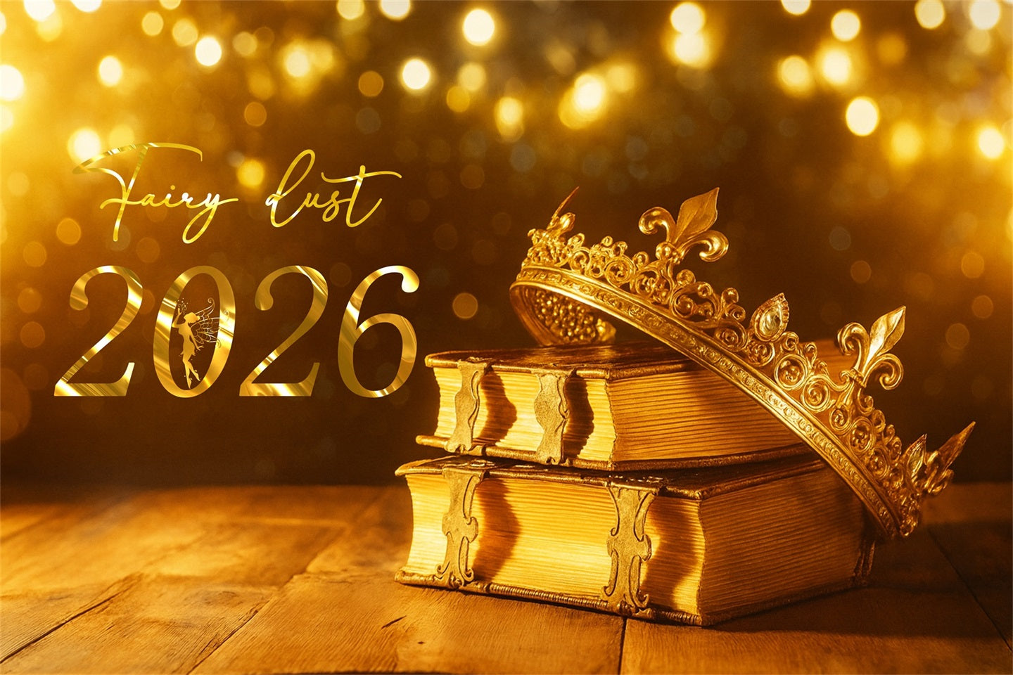 Fond pour le Nouvel An 2026 Couronne dorée Fée Scintillements Fond pour le Nouvel An LXX510-6