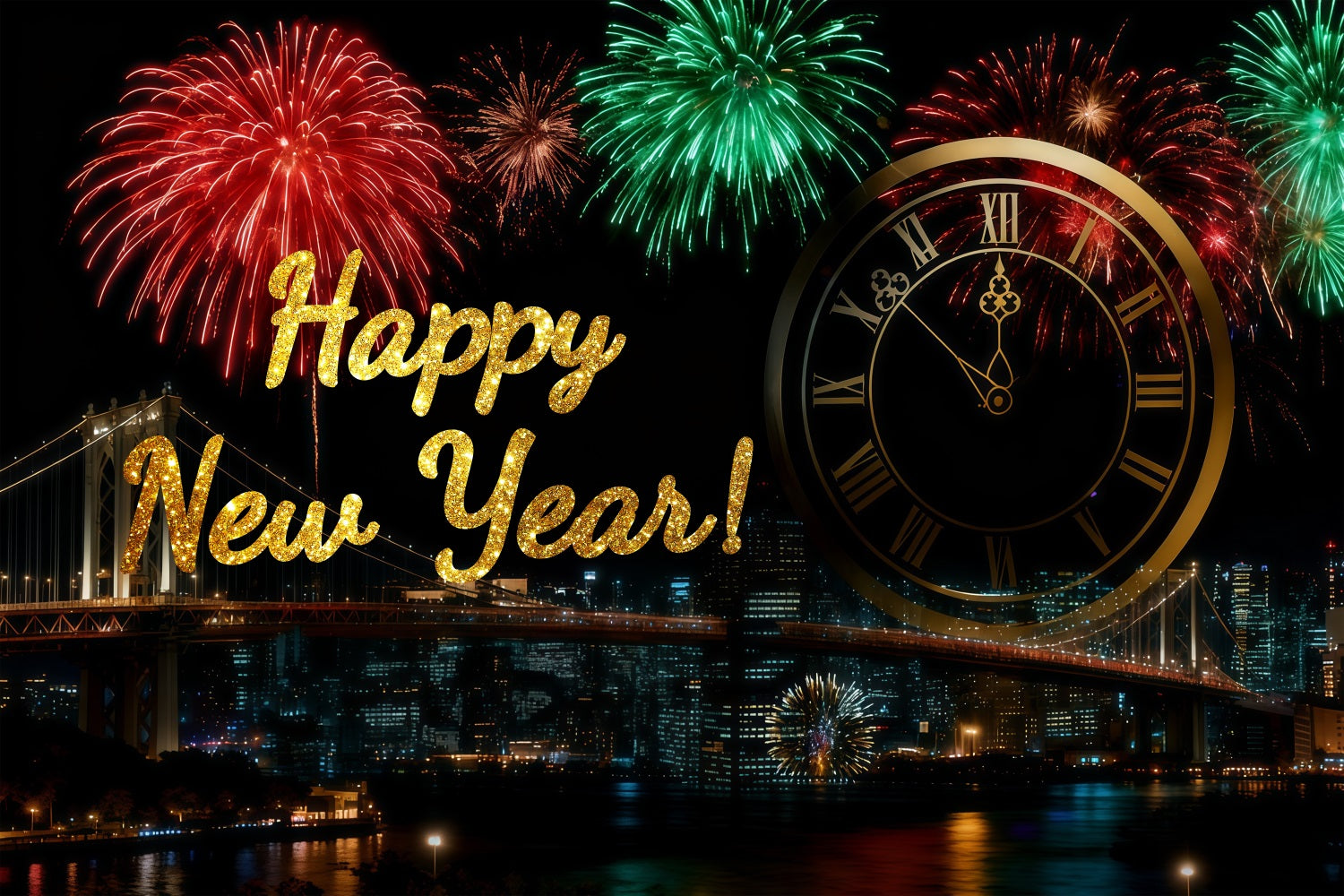 Fond pour le Nouvel An Feux d'artifice Minuit Compte à rebours Fond pour le réveillon du Nouvel An LXX512-1