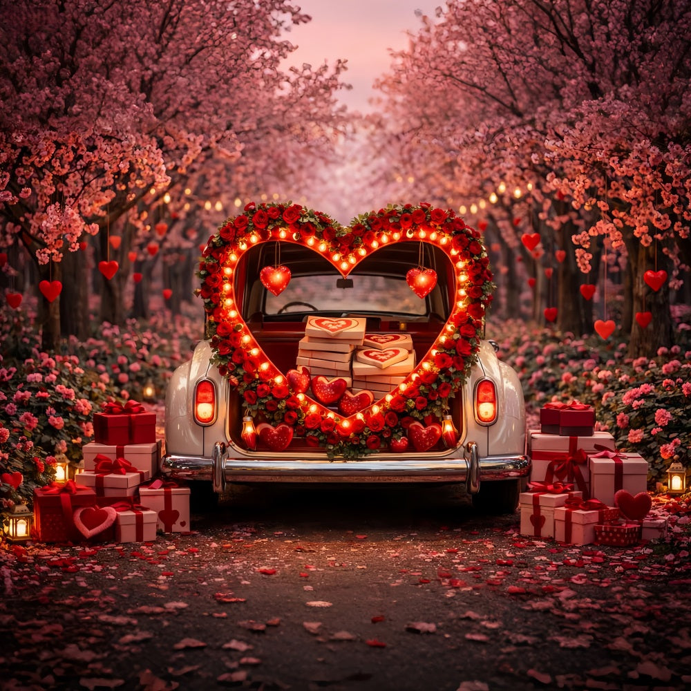 Fond de Valentine avec boîte cadeau coffre en forme de cœur et fleurs Fond avec cœur en roses rouges LXX512-100