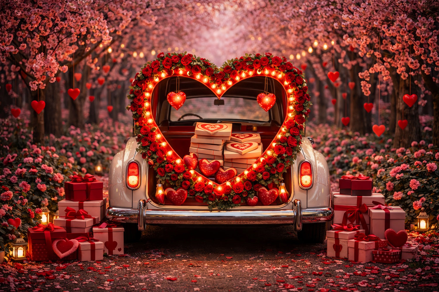 Fond de Valentine avec boîte cadeau coffre en forme de cœur et fleurs Fond avec cœur en roses rouges LXX512-100