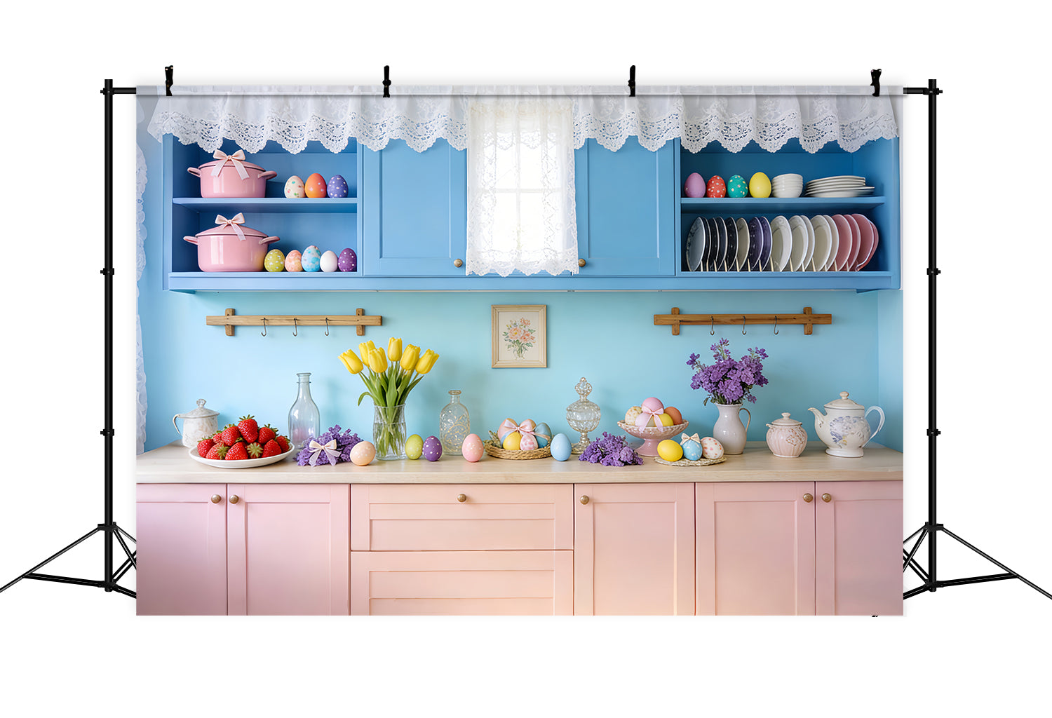 Fond rustique de Pâques Vintage Bleu Cuisine Œufs Fond photo de Pâques LXX512-104