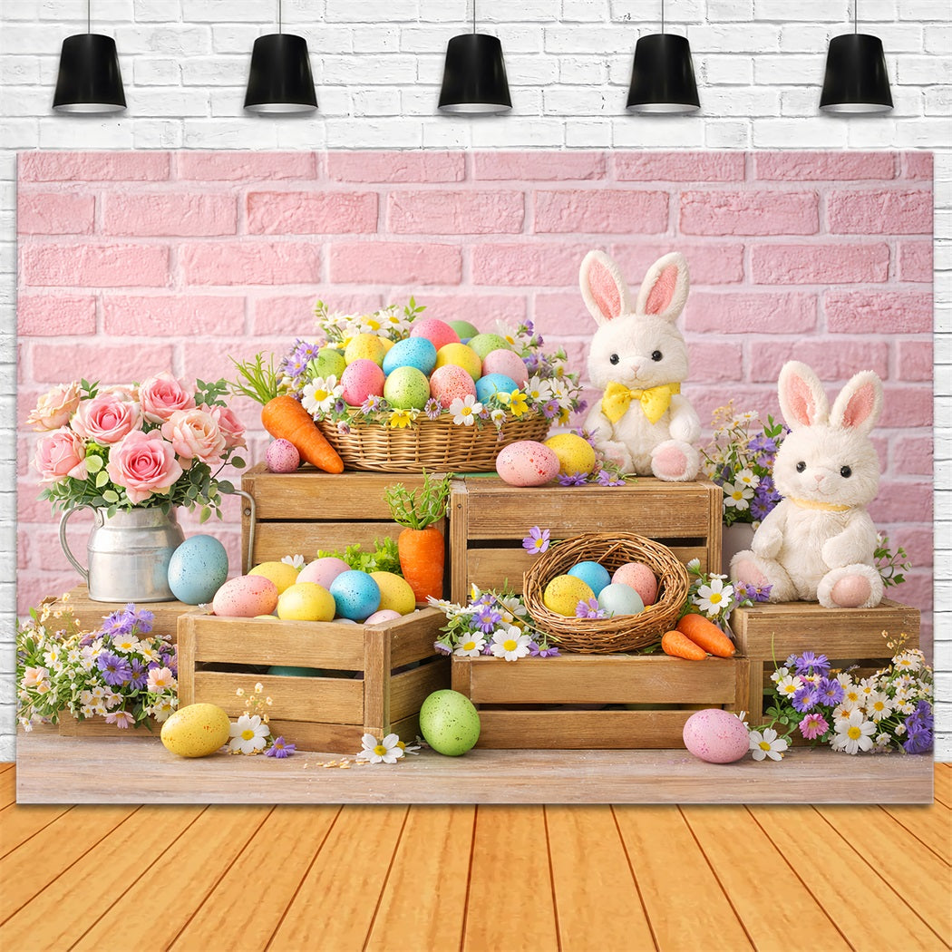 Fond lapin, carottes, caisse en bois, œufs de Pâques LXX512-110