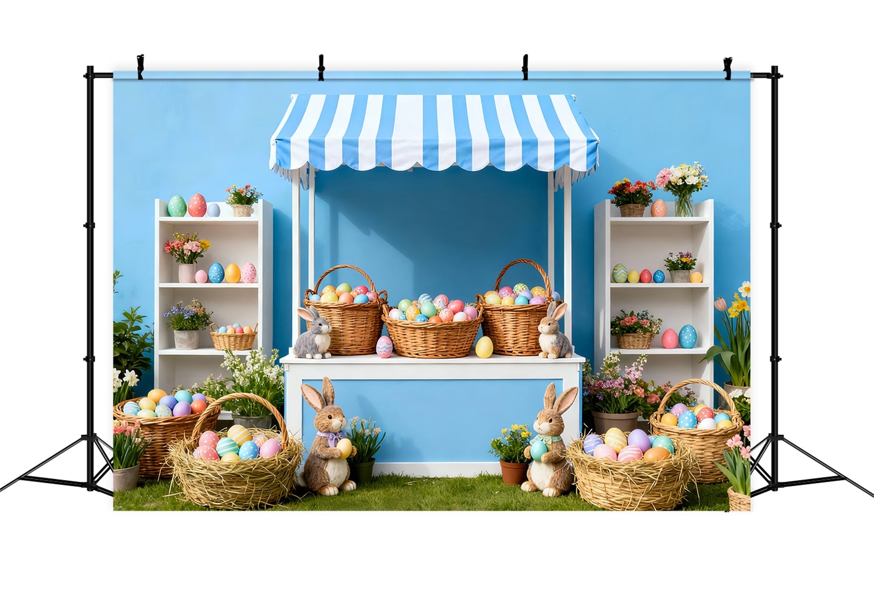 Décor photo pour Pâques Marché aux œufs à rayures bleues Décor lapin LXX512-117