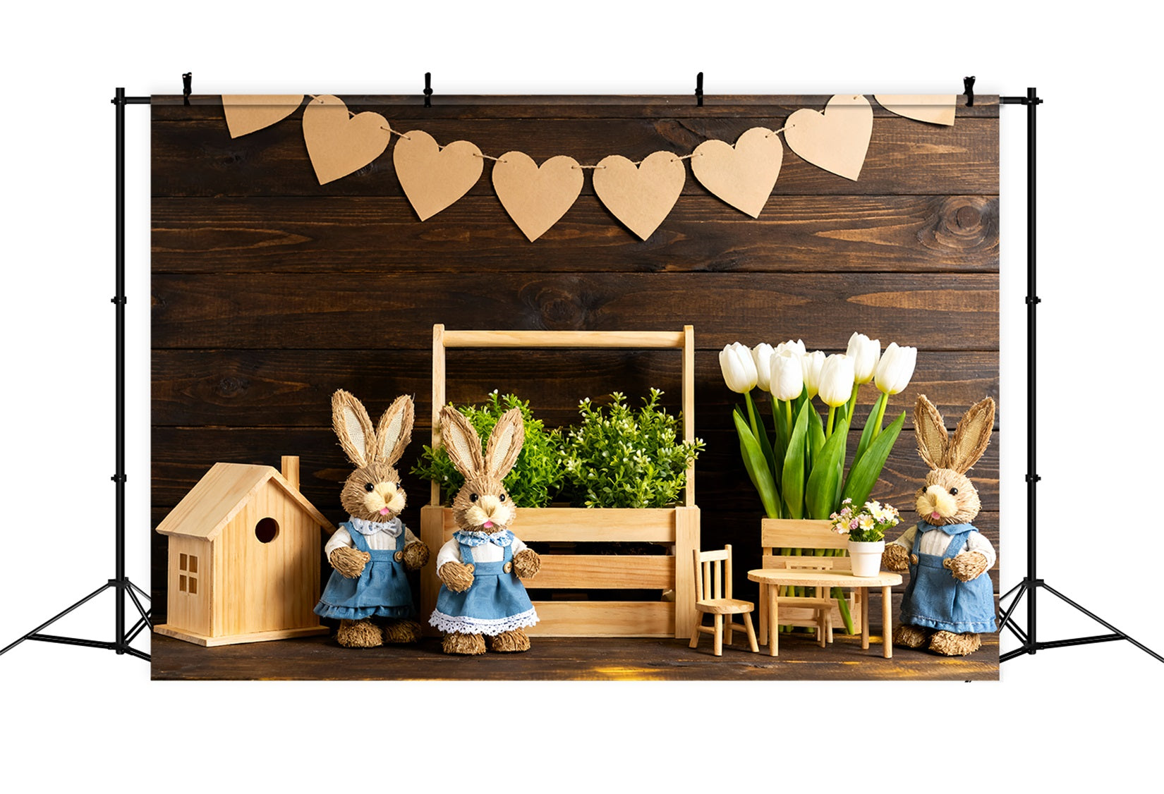 Fond rustique de Pâques Lapin rustique Présentoir en bois Fond Peter Rabbit LXX512-123