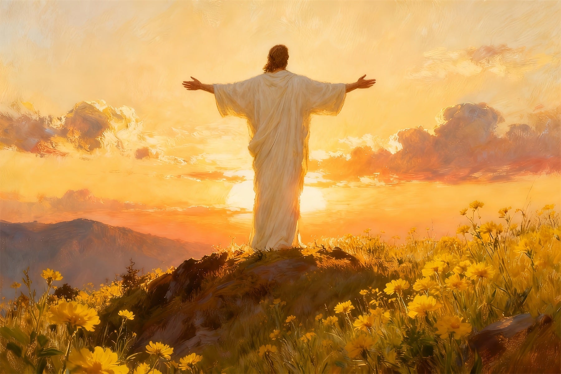 Fond d'église pour Pâques Christ ressuscité Aube dorée Fonds religieux pour Pâques LXX512-133