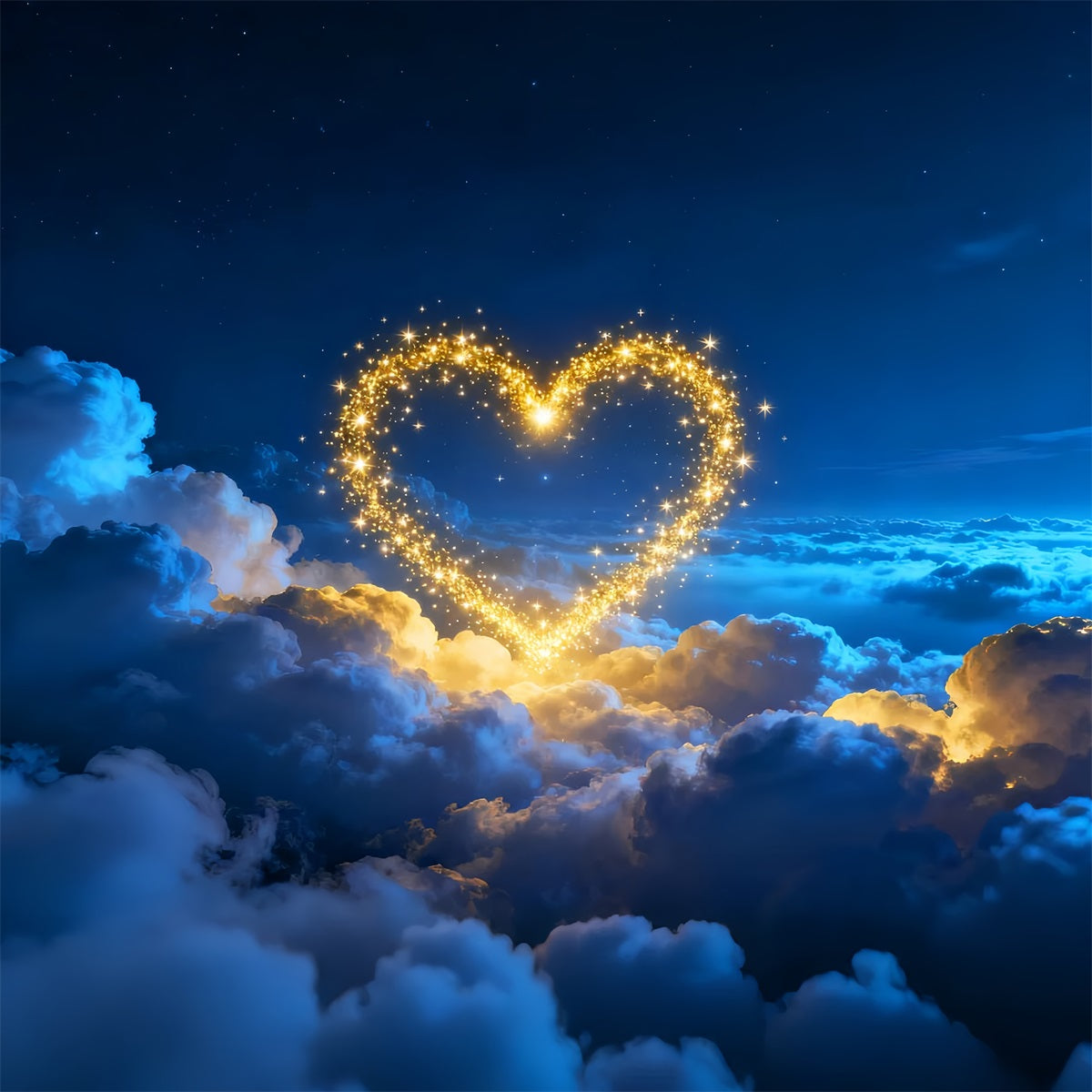 Toile de fond paillettes Toile de fond Saint-Valentin Cœurs dorés scintillants Nuages Toiles de fond romantiques LXX512-148