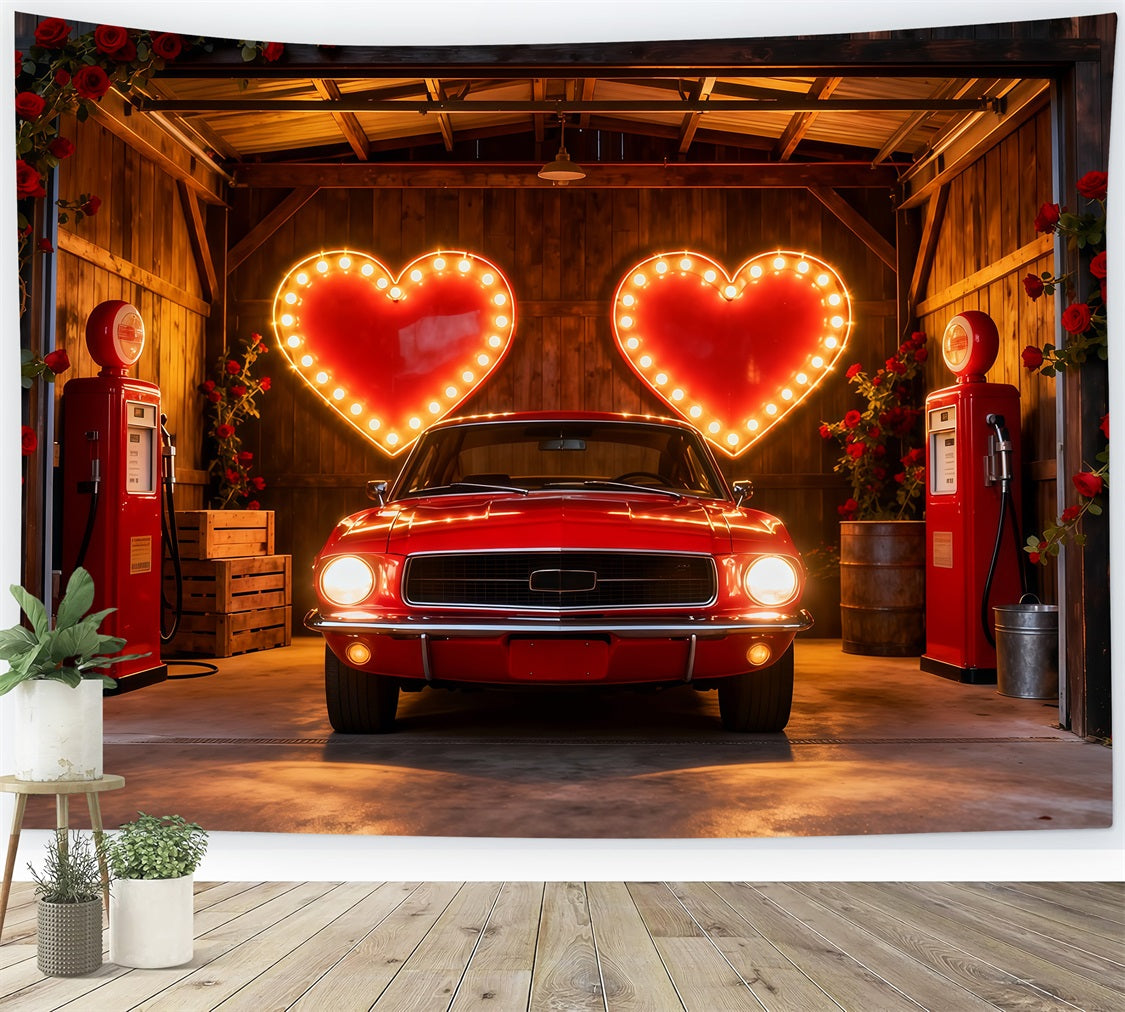 Fond de scène Saint-Valentin années 90 Cœur néon Garage Cœur romantique Fond de scène LXX512-152