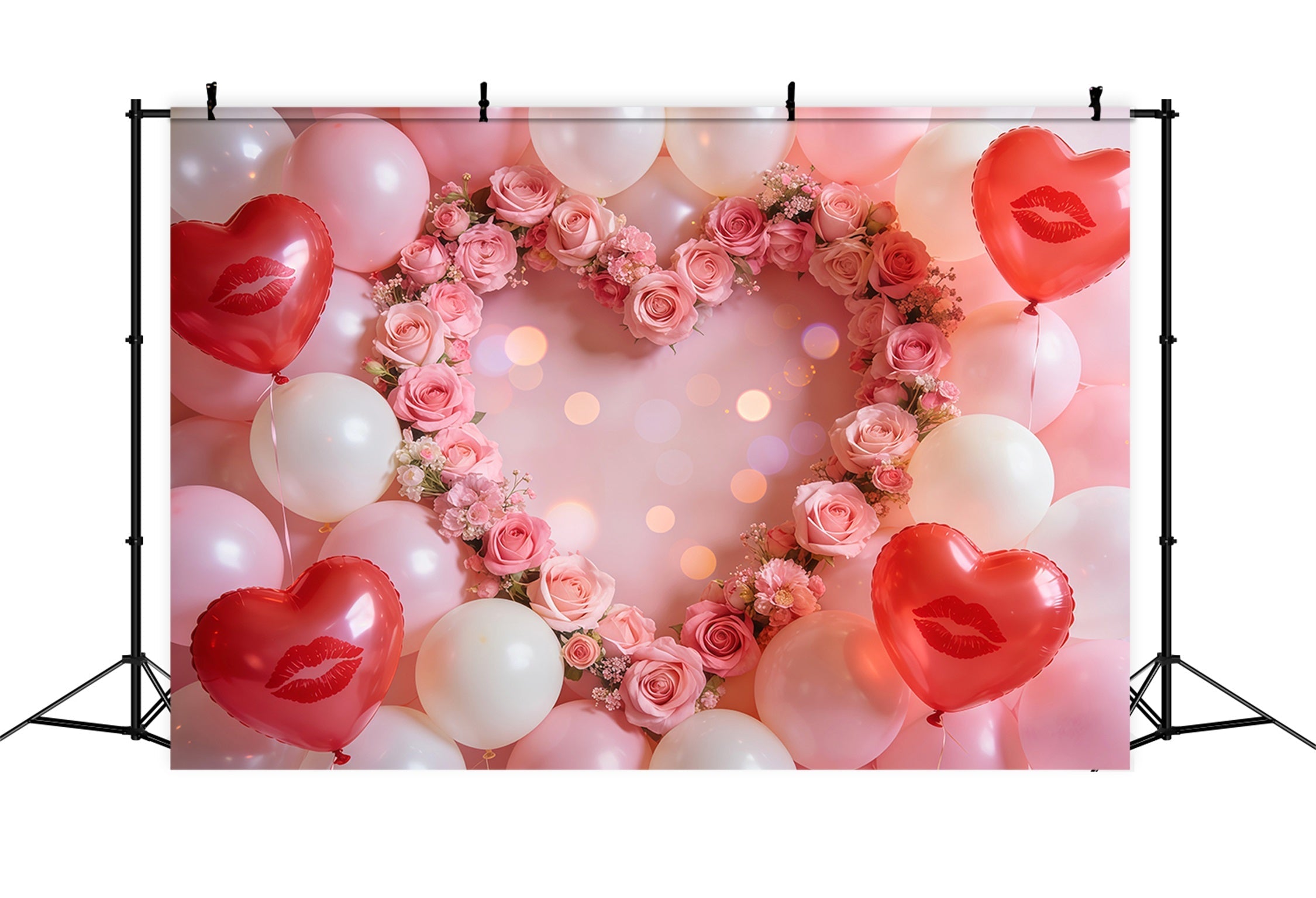 Fond ballons en forme de cœur Couronne de roses roses Fond Saint-Valentin LXX512-159