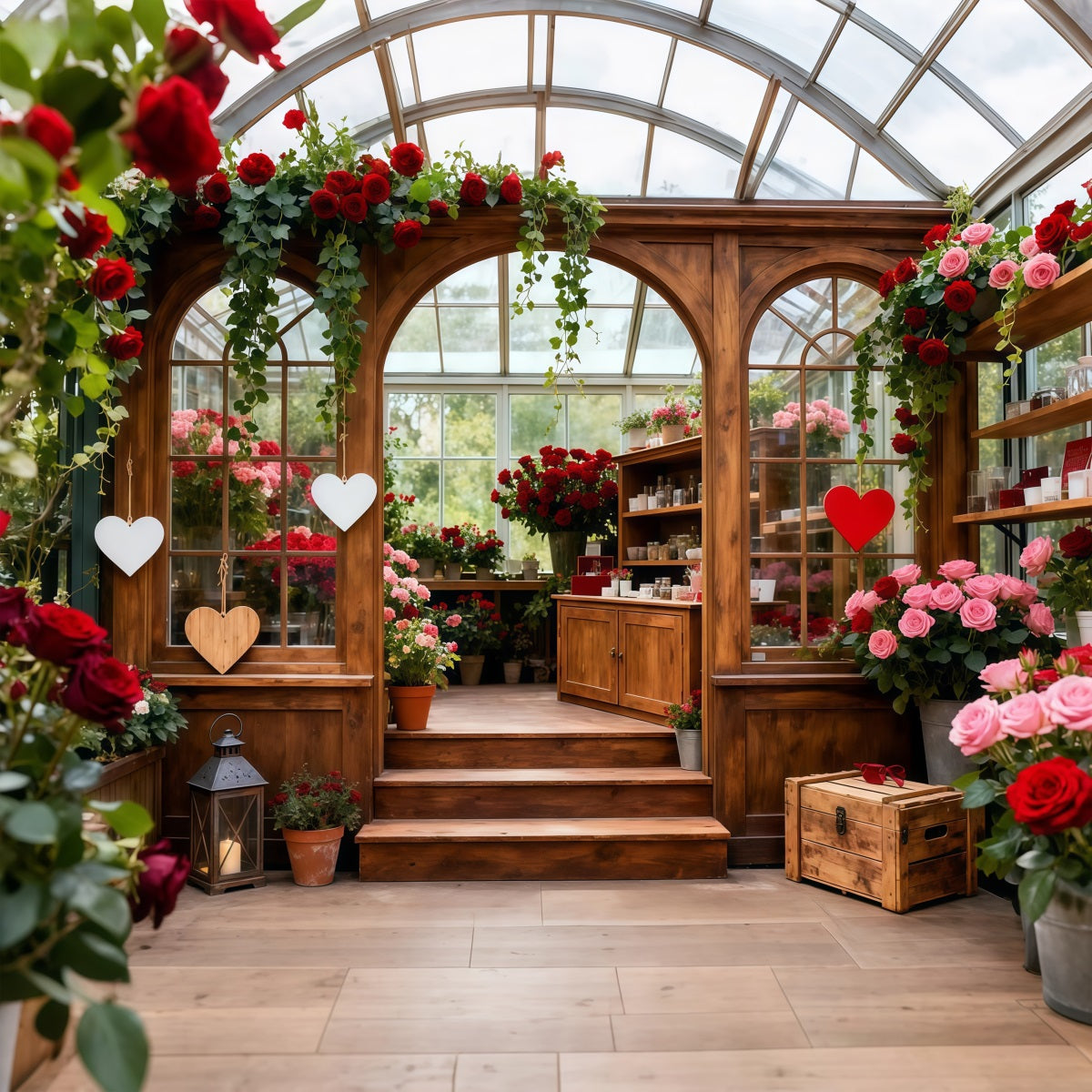 Fond rustique ferme Saint-Valentin Jardin Serre Romance Fond rose rouge LXX512-163