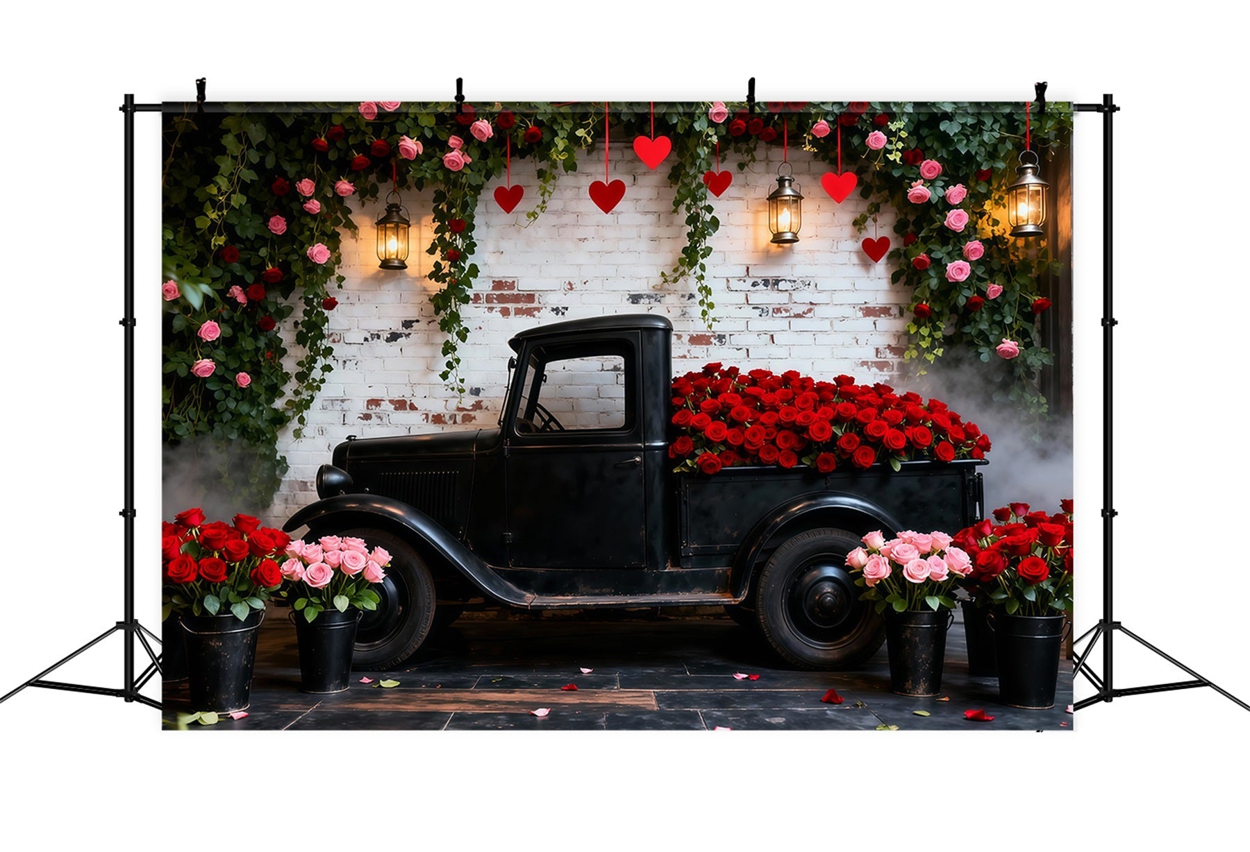 Fonds pour la Saint-Valentin Camion vintage avec roses rouges Fond romantique LXX512-178