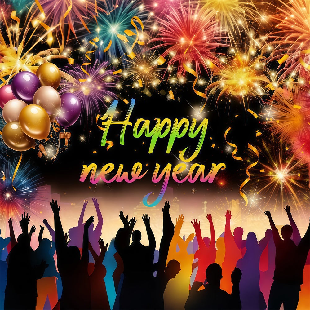 Idées de toiles de fond pour le Nouvel An Feux d'artifice Fête Foule Toile de fond « Ballons du Nouvel An » LXX512-18