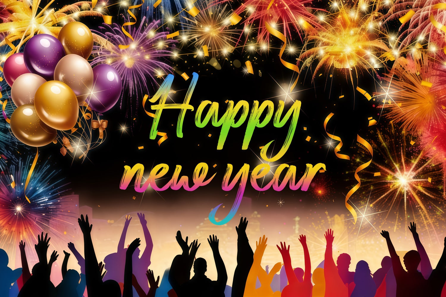 Idées de toiles de fond pour le Nouvel An Feux d'artifice Fête Foule Toile de fond « Ballons du Nouvel An » LXX512-18