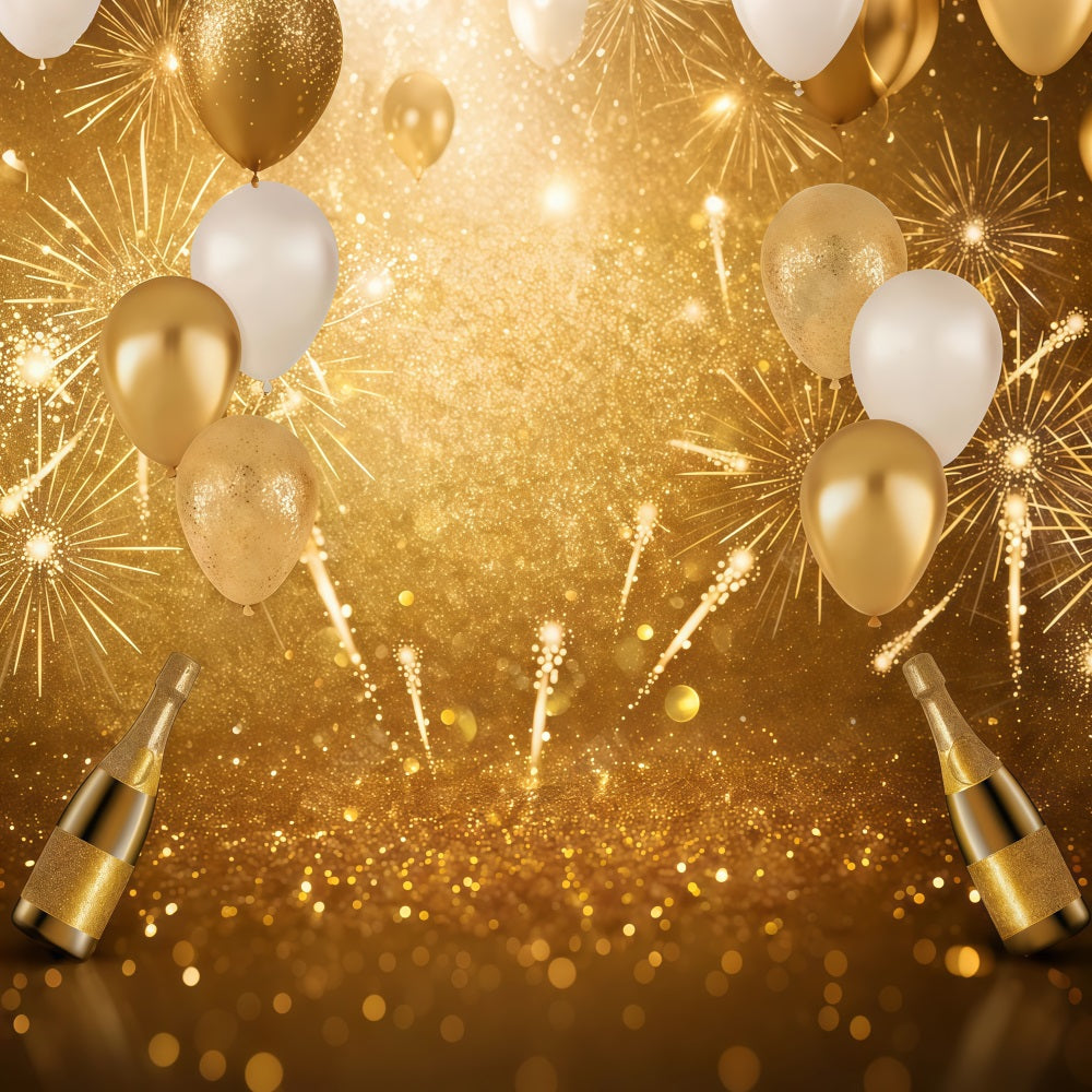 Fond Joyeux Nouvel An Ballons Feux d'artifice Glamour Paillettes dorées LXX512-24
