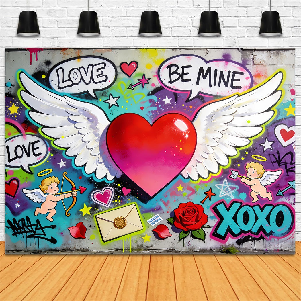 Fond XOXO Graffiti Amour Cœur ailé Fond avec Cupidon LXX512-51