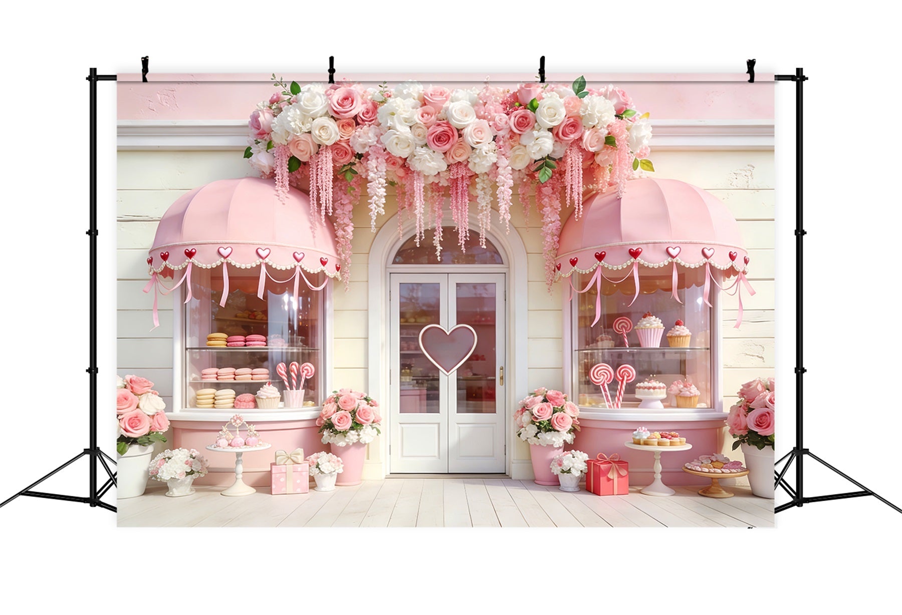 Fond pour la Saint-Valentin avec confiserie Arches fleuries Cœur rose Fond pour la Saint-Valentin LXX512-52
