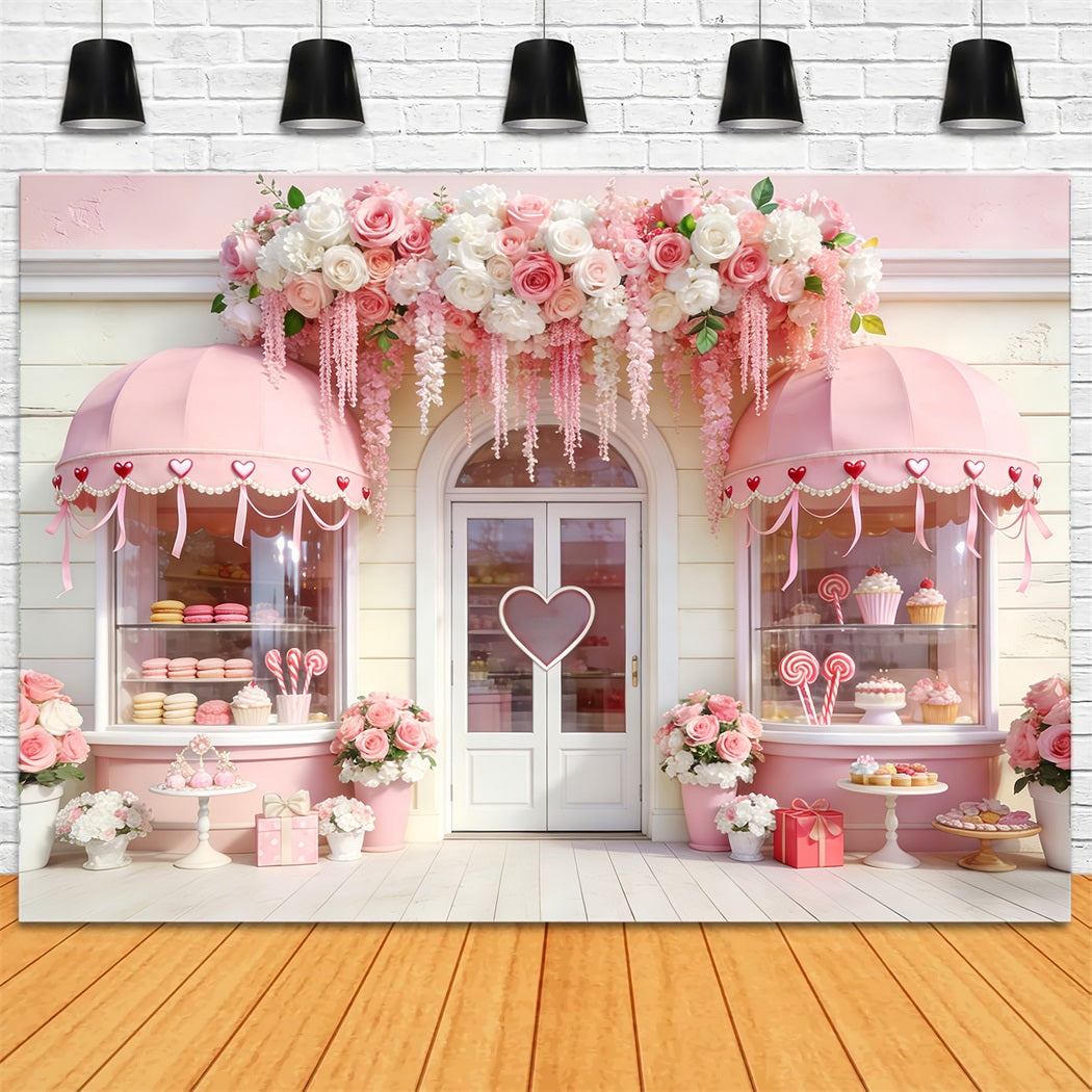 Fond pour la Saint-Valentin avec confiserie Arches fleuries Cœur rose Fond pour la Saint-Valentin LXX512-52
