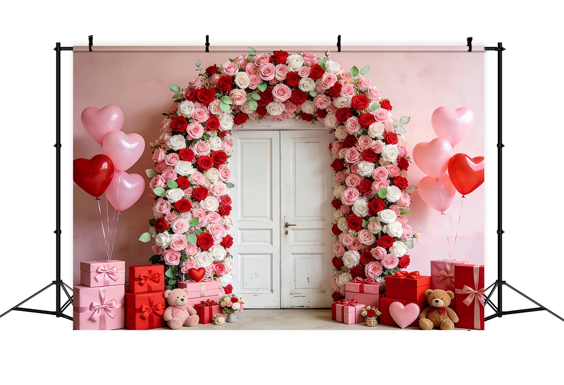 Arche florale Fond de Saint-Valentin Couronne de roses pour porte Cadeaux Ballons en forme de cœur Fond LXX512-53
