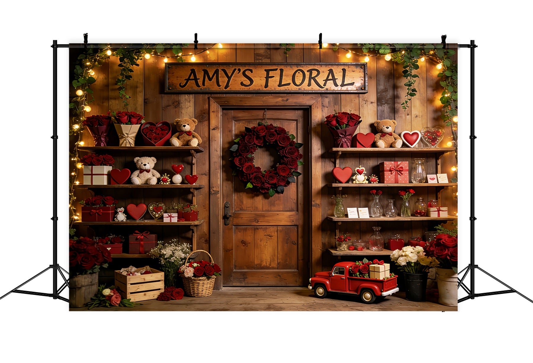 Fond ours en peluche pour la Saint-Valentin Boutique florale rustique Fond romantique LXX512-57