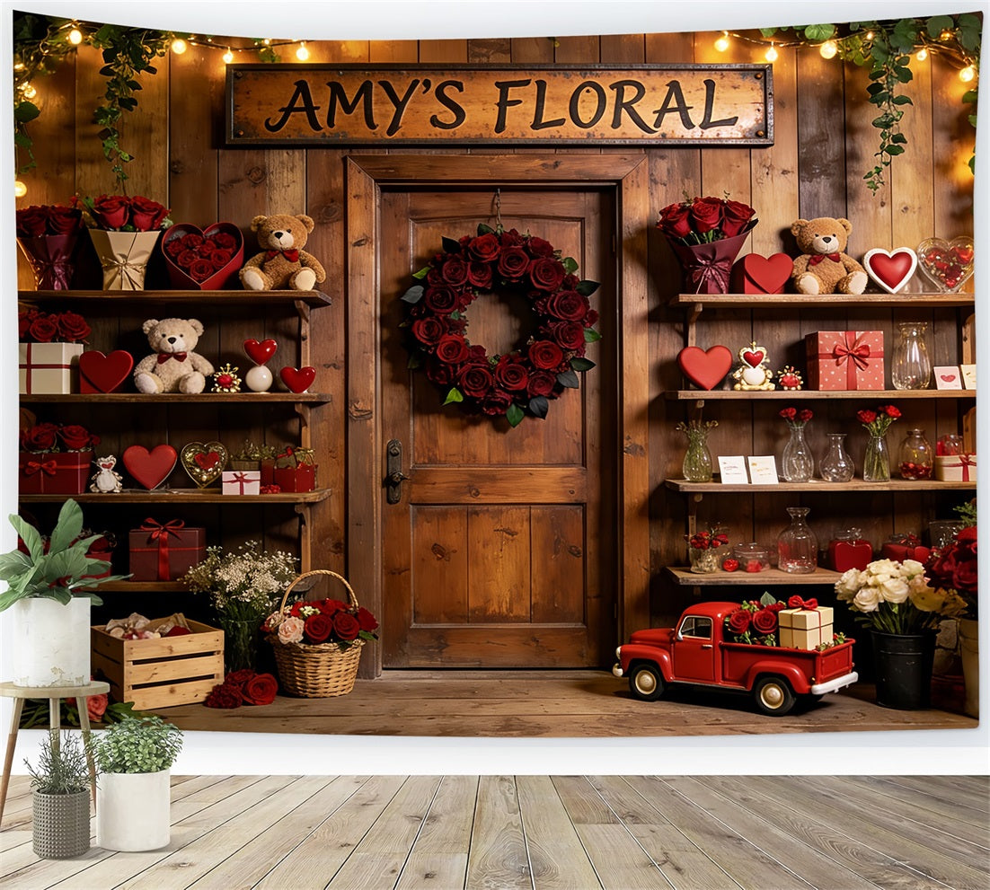 Fond ours en peluche pour la Saint-Valentin Boutique florale rustique Fond romantique LXX512-57