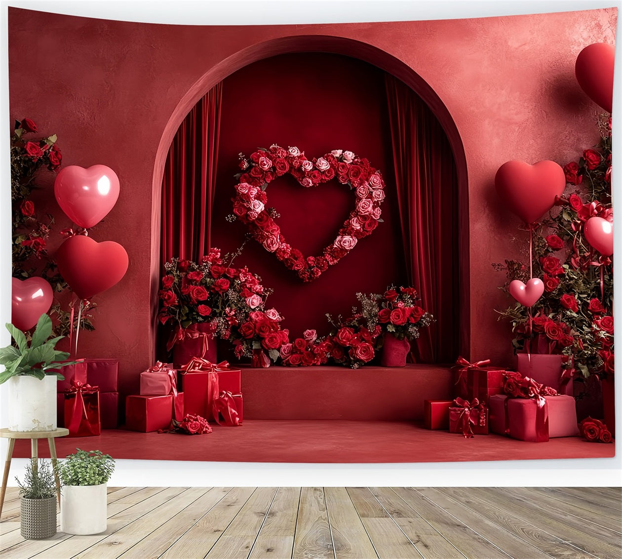 Fond roses rouges Arche cœur d'amour Alcôve Fond ballons cœur LXX512-59