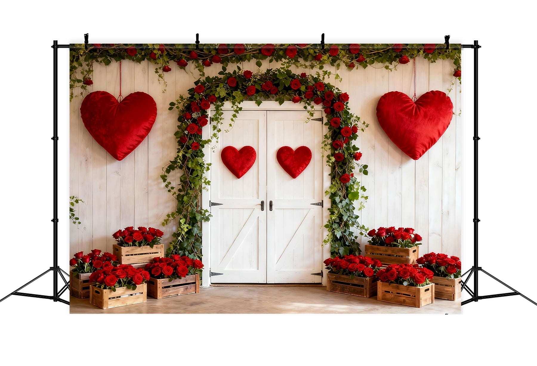 Fond rustique ferme Fond Saint-Valentin Arche florale roses Cœurs LXX512-63